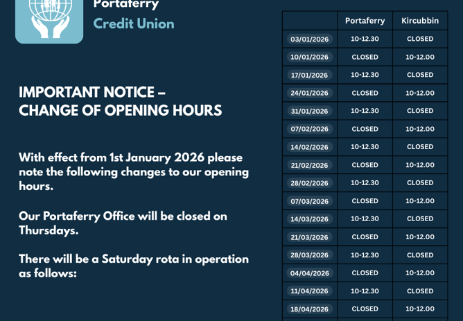 Important Notice - Change To Opening Hours